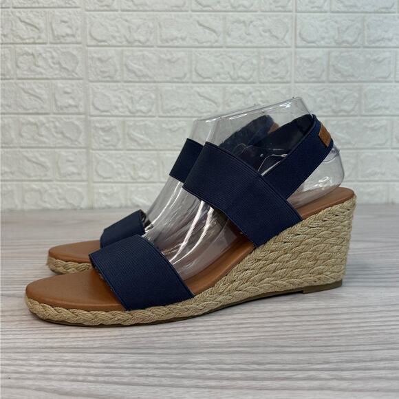 Tommy Bahama Slingback Espadrille Wedge Sandal Sz 9.5 Navy Slip On Elastic Strap - Picture 4 of 11